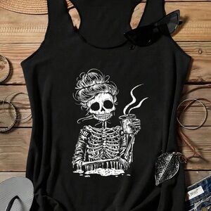 Black Skeleton Graphic Tank Top